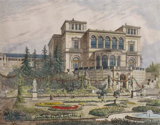 Schloss bei Stuttgart, Veranda-Fassade, Illustration aus 